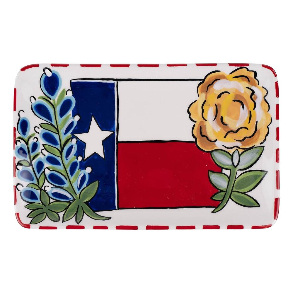 Texas Flag & Yellow Rose Hand-Painted Trinket Tray